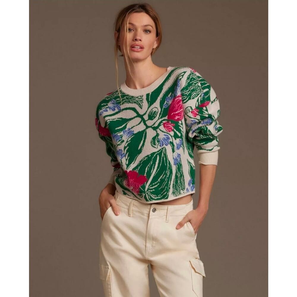 Maeve by Anthropologie Cropped Crewneck Floral Retails $118 - Picture 2 of 6